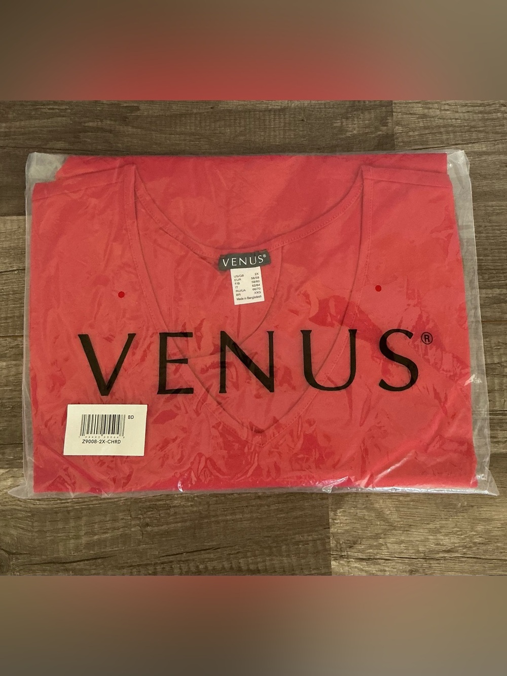 New Venus Long & Lean Tee Red V Neck Size 2X